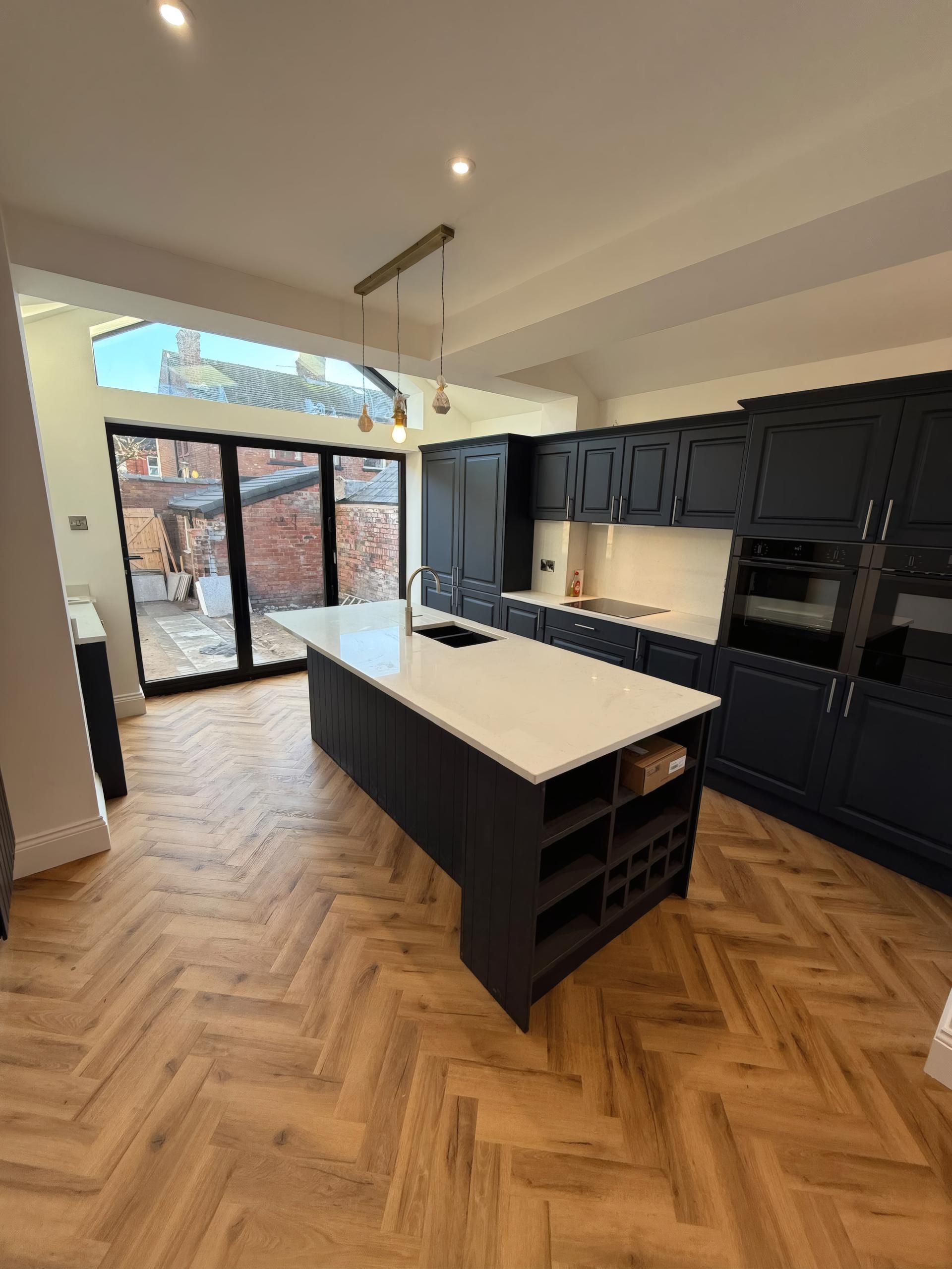 View B · Bespoke Navy Shaker Kitchen & Quartz Island