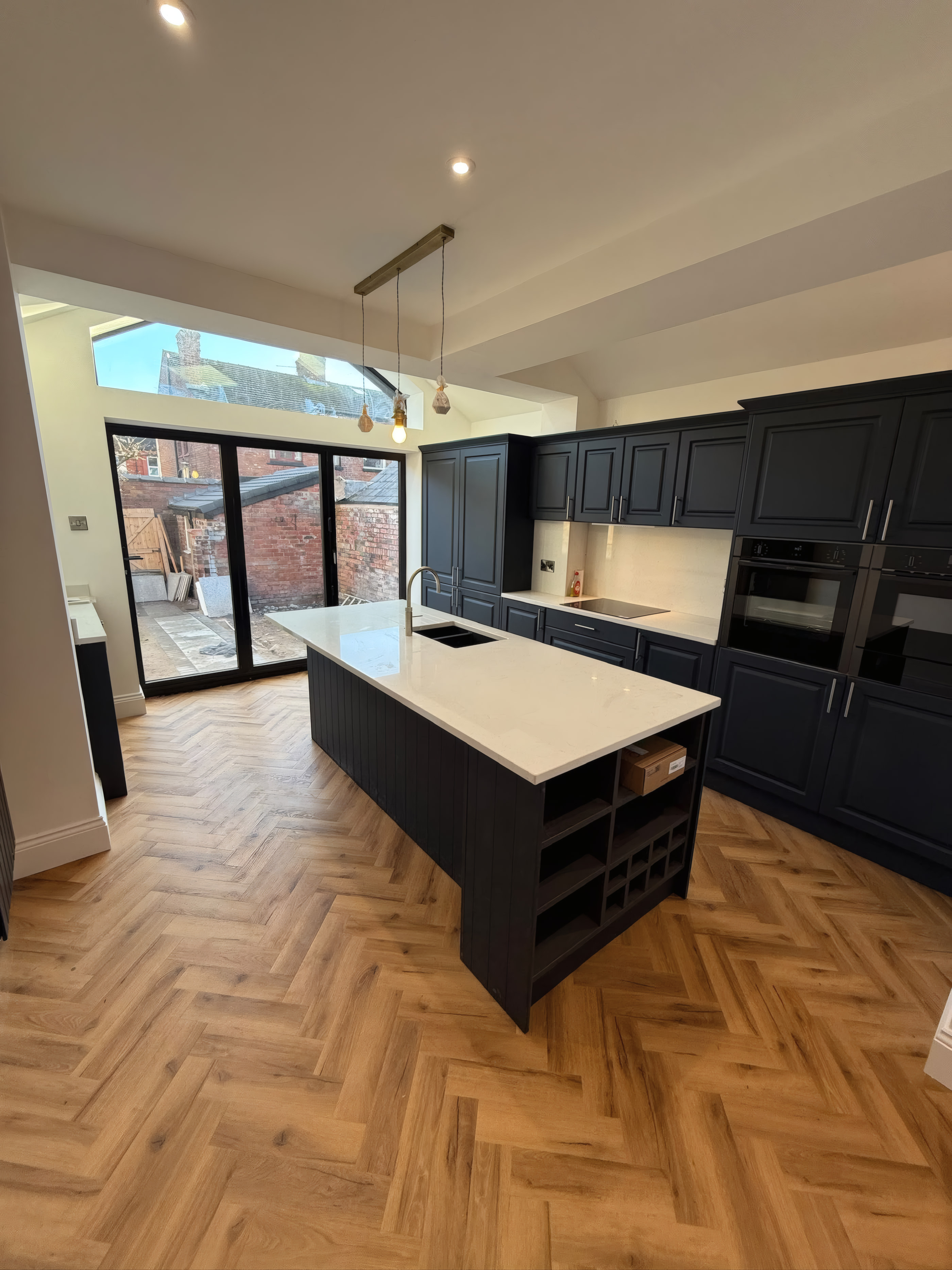 View B · Bespoke Navy Shaker Kitchen & Quartz Island